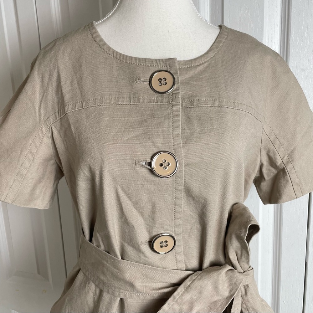 Apostrophe Belted Blazer Jacket Women’s L Beige Cotton Canvas Statement Buttons - Picture 4 of 16